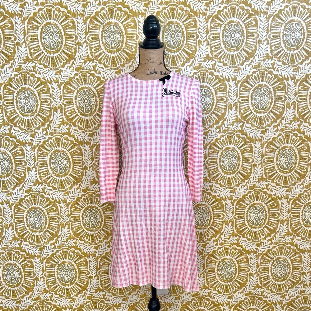Wheels & Dollbaby The Gingham Knit Fit & Flare Sweater Mini Dress Sz S/M RARE